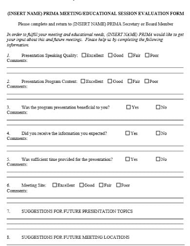 a presentation rating form example