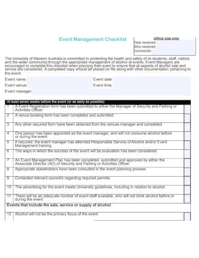 event management checklist example