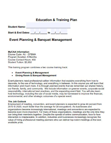 event planning banquet management order