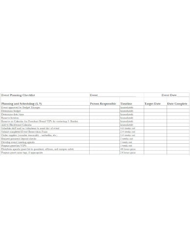 event planning checklist sheet template