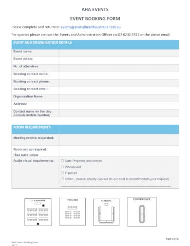 events booking form example in pdf