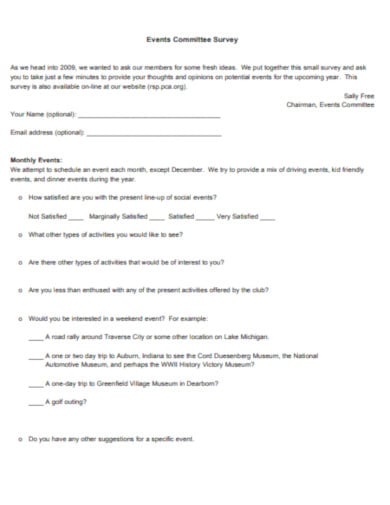 events committee survey template