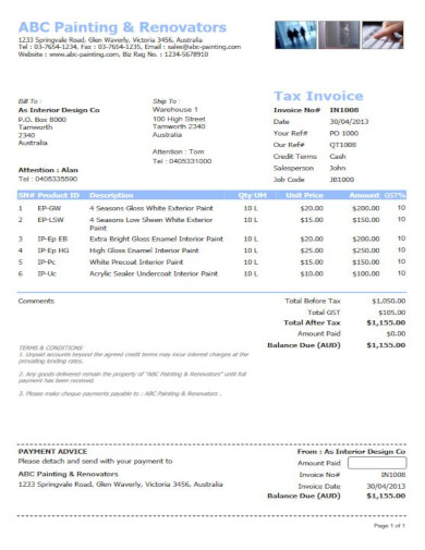 painters invoice sample