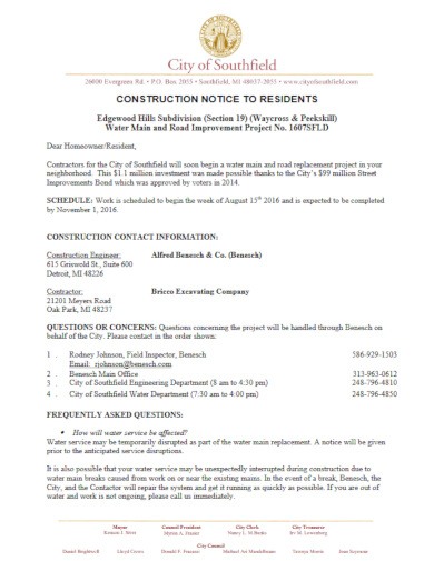 executive construction notice template