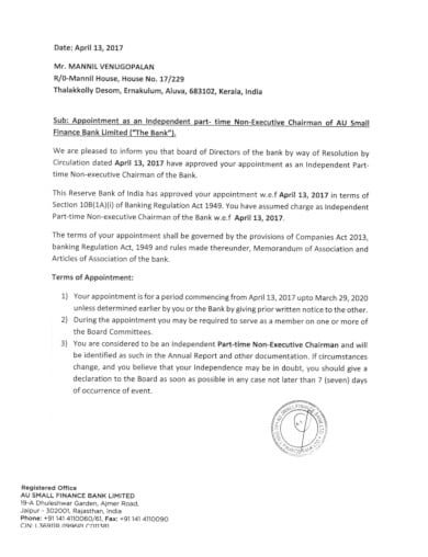 finance company appointment letter template