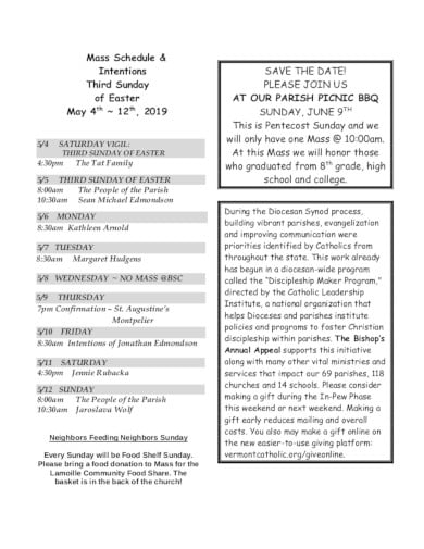 formal church schedule in pdf