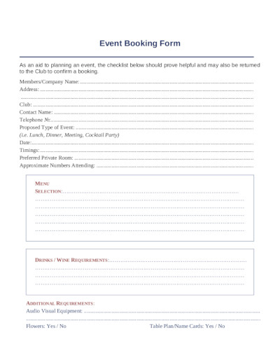 formal event booking form template