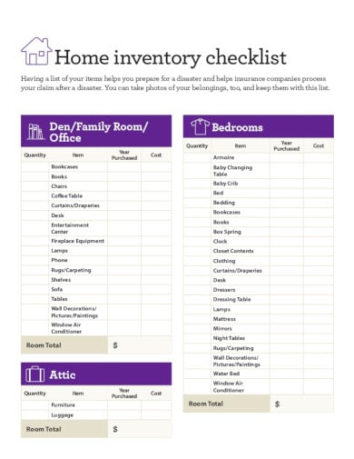 formal home inventory checklist