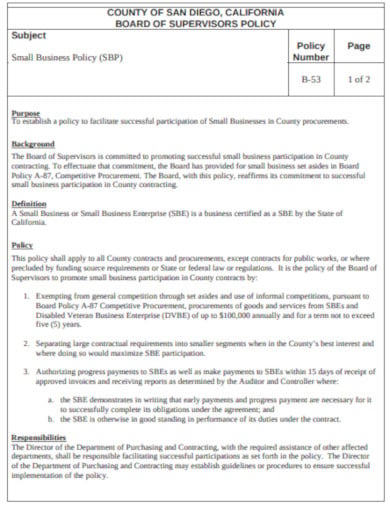 formal small business policy template
