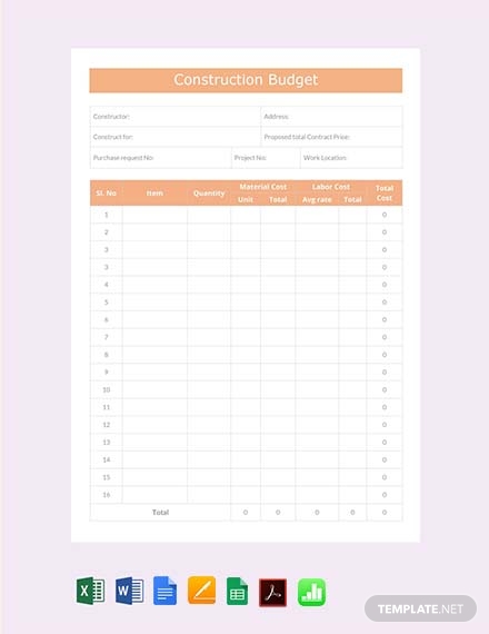 free construction budget template