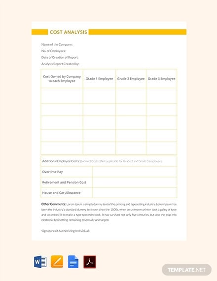 free cost analysis template