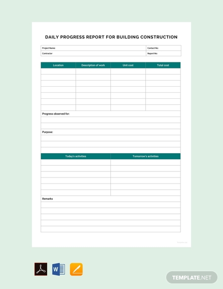 free daily progress report for building construction template 440x570