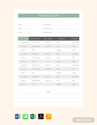free home inventory sheet template1