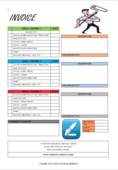 free home painting repair invoice template