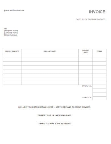 free hourly invoice template