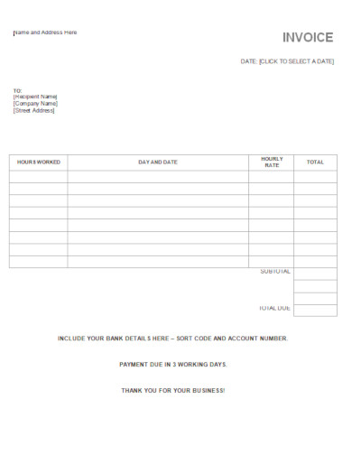 8 hourly invoice templates pdf psd google docs word numbers