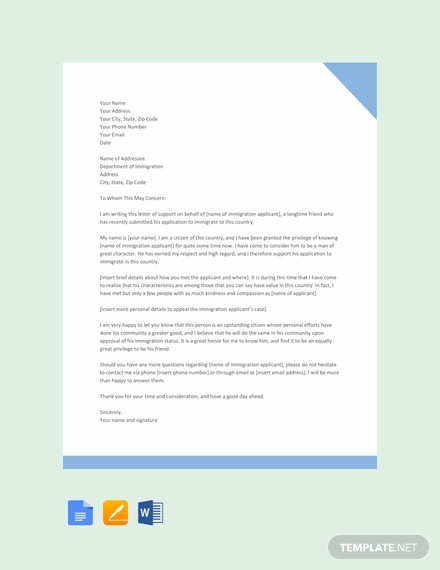 8+ Immigration Reference Letter Templates - MS Word, Google Docs, Pages ...