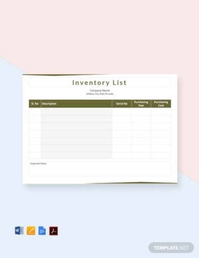 free inventory list template