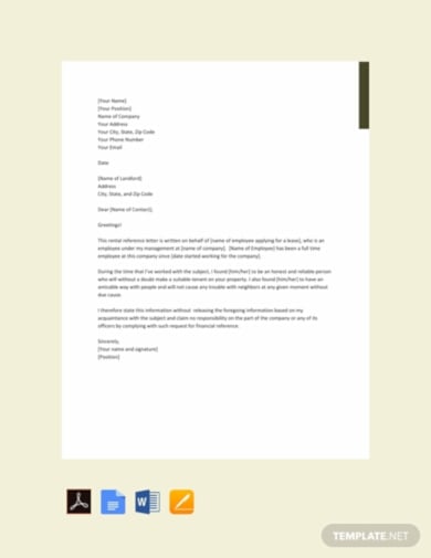 free landlord tenant reference letter template