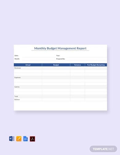 free monthly budget management report template