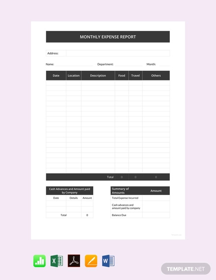 free monthly expense report template