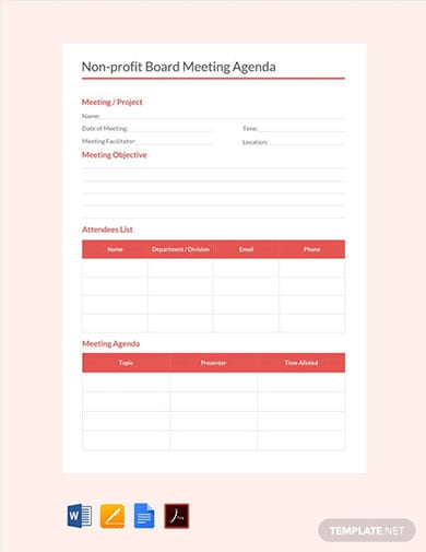 free non profit board meeting agenda template