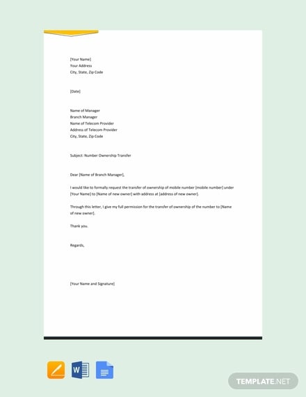 free ownership transfer letter 440x570