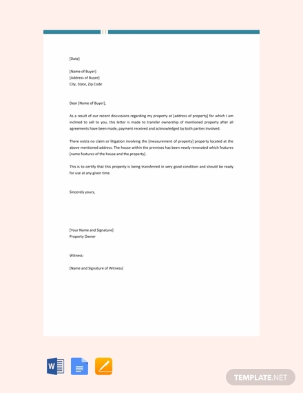 free ownership transfer letter sample 440x570