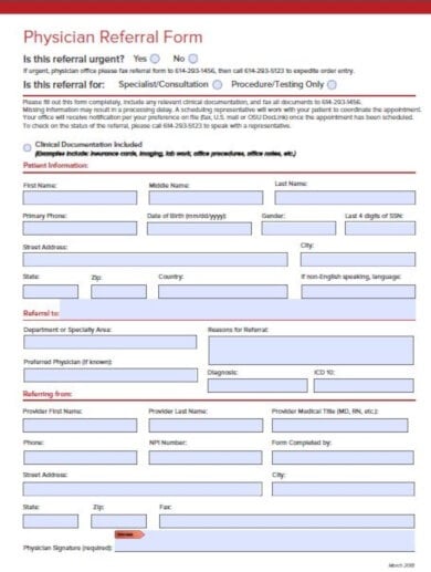 free physician referral form