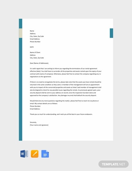free rental agreement termination letter template 440x570