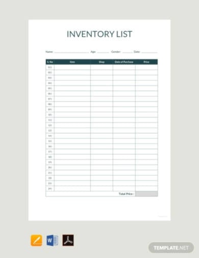 free sample inventory list template