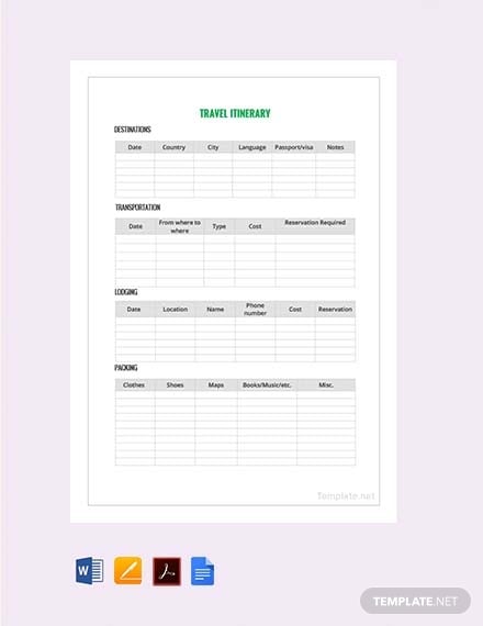 free sample travel itinerary template 440