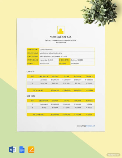 free simple construction project budget template