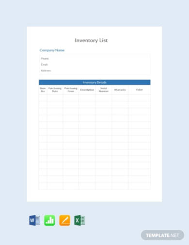 free simple inventory list template