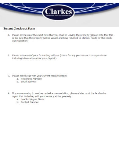 free tenant check out form template