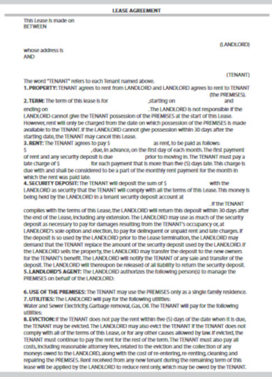 free tenant lease agreement template