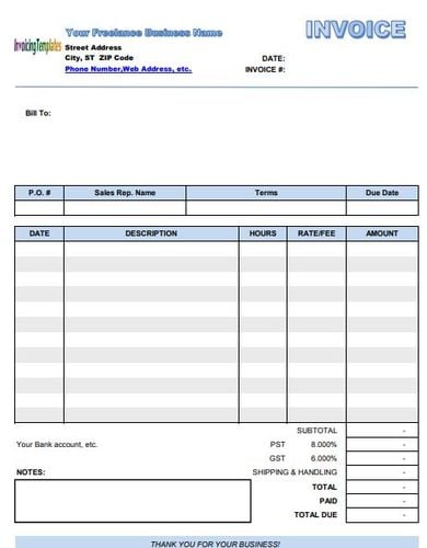 9 Self Employed Invoice Templates Excel Word Numbers Pages Pdf