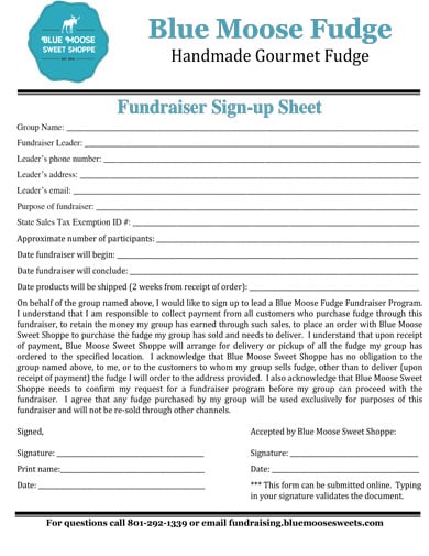 fundraiser sign up sheet layout