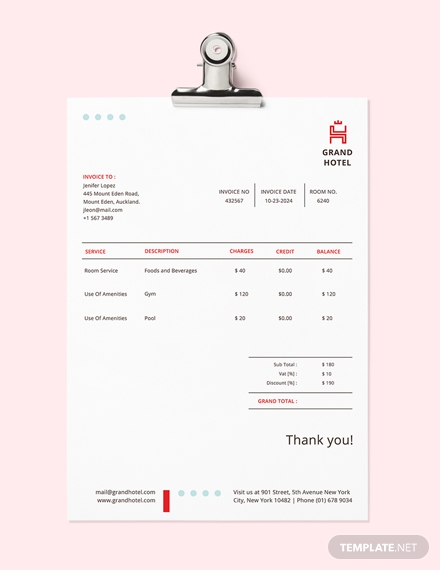 10+ Hotel Invoice Templates - Excel, Word, Numbers, Pages, PDF