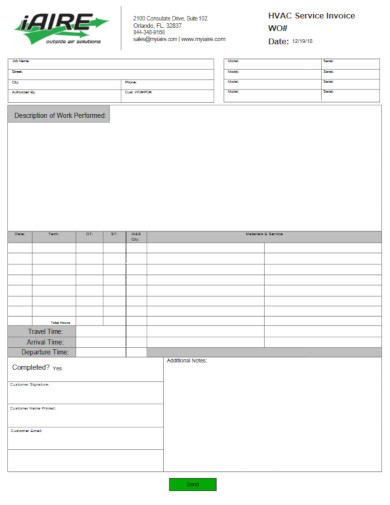 hvac service invoice