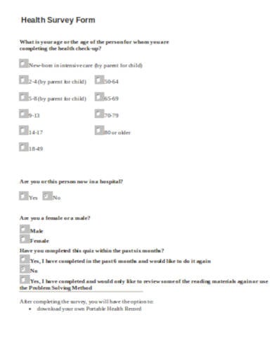health survey form sample
