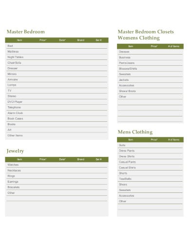 home inventory checklist sample