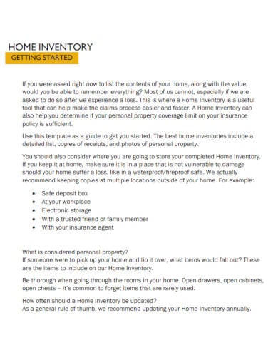 home inventory template format