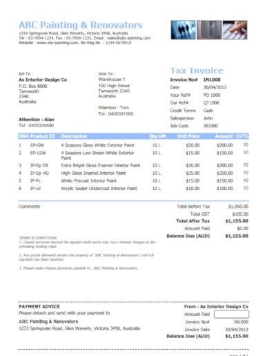 home repair invoice