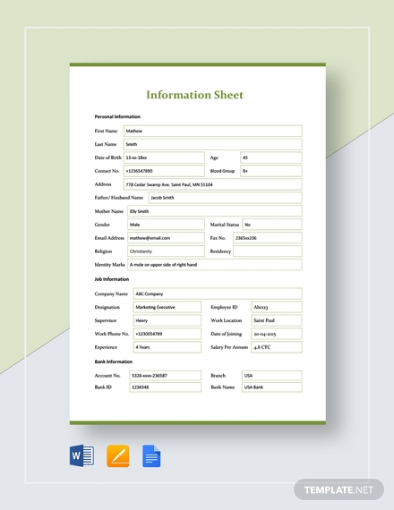 8  Client Information Sheet Templates PDF MS Word Apple Pages