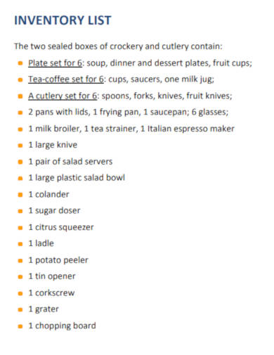 inventory list sample in pdf