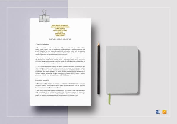 investment company business plan template