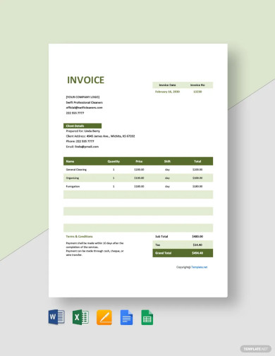 invoice template for cleaning service template