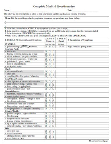 10  Best Medical Questionnaire Templates PDF