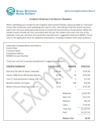 itemized contractor invoice template